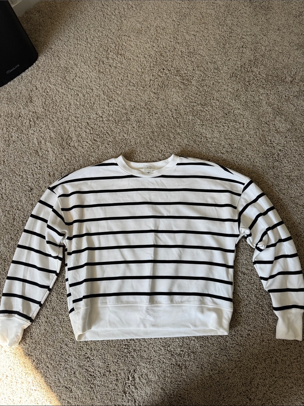 White and Black Striped Crewneck